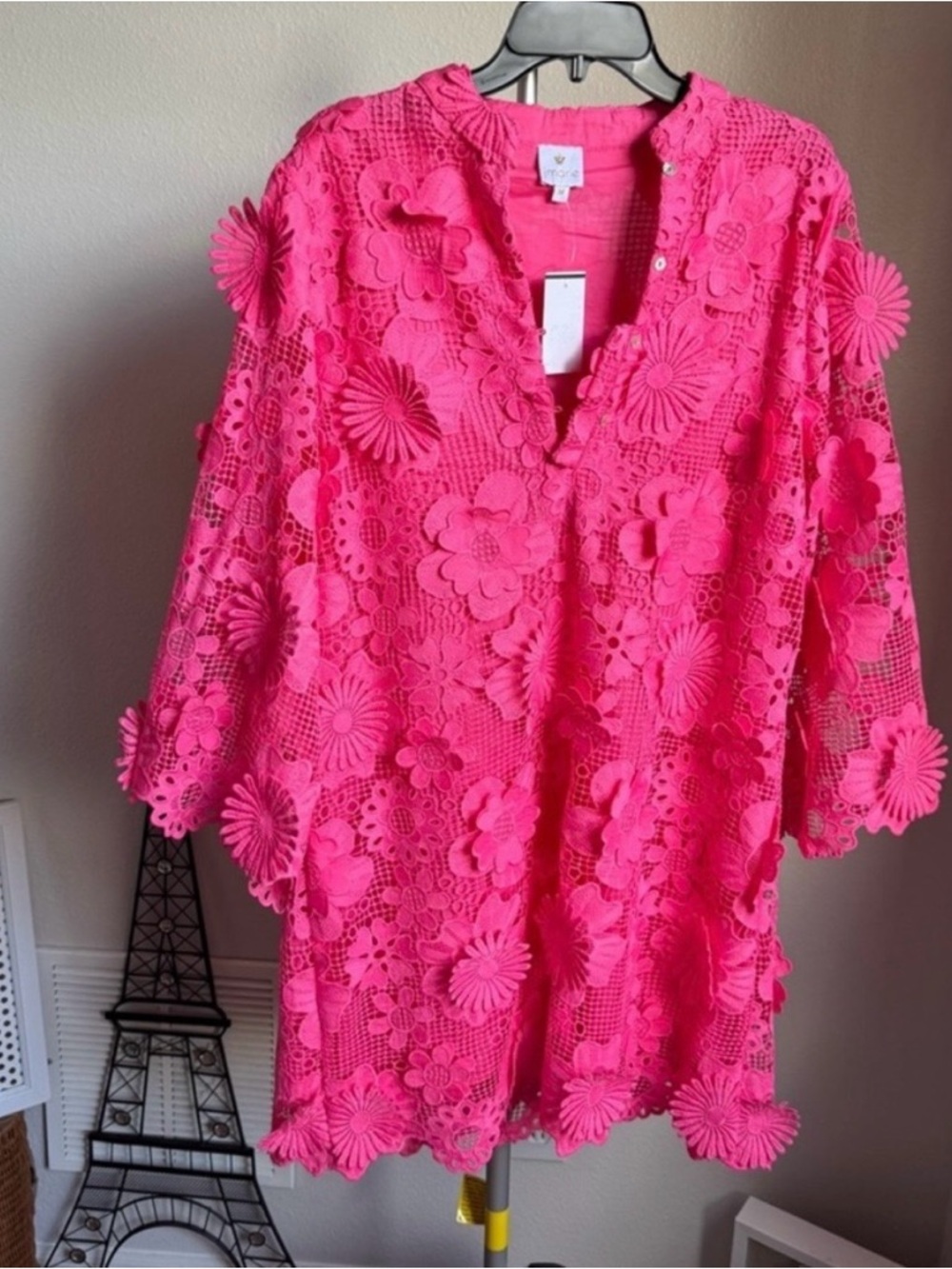 NWT J. MARIE HOT PINK 3D FLORAL SHIFT DRESS SIZE M